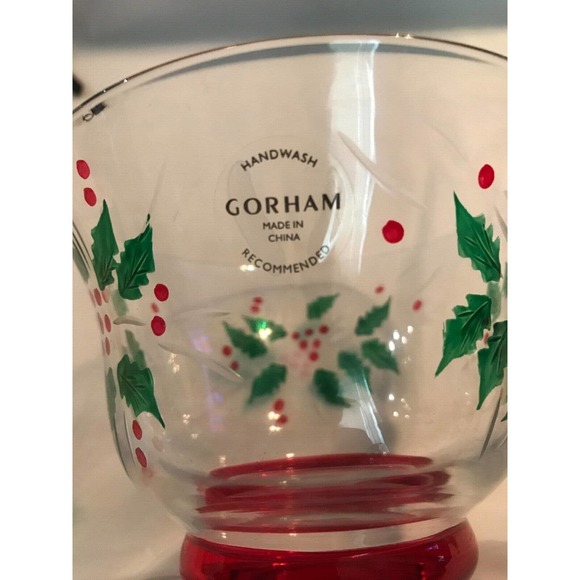 Gorham "FESTIVE HOLLY" 5" Crystal Candy Dish Hand-painted And Hand-cut - Picture 2 of 9